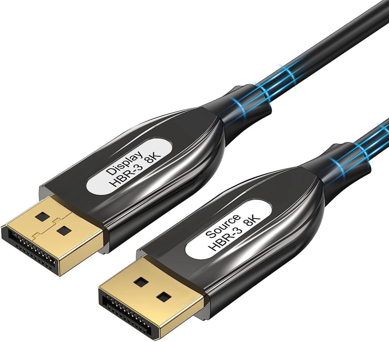 8K Fiber DisplayPort Cable, Light High Speed Support 32.4 Gbps 8K60HZ DP1.4 Slim and Flexible with Optic Technology (8K_16FT)