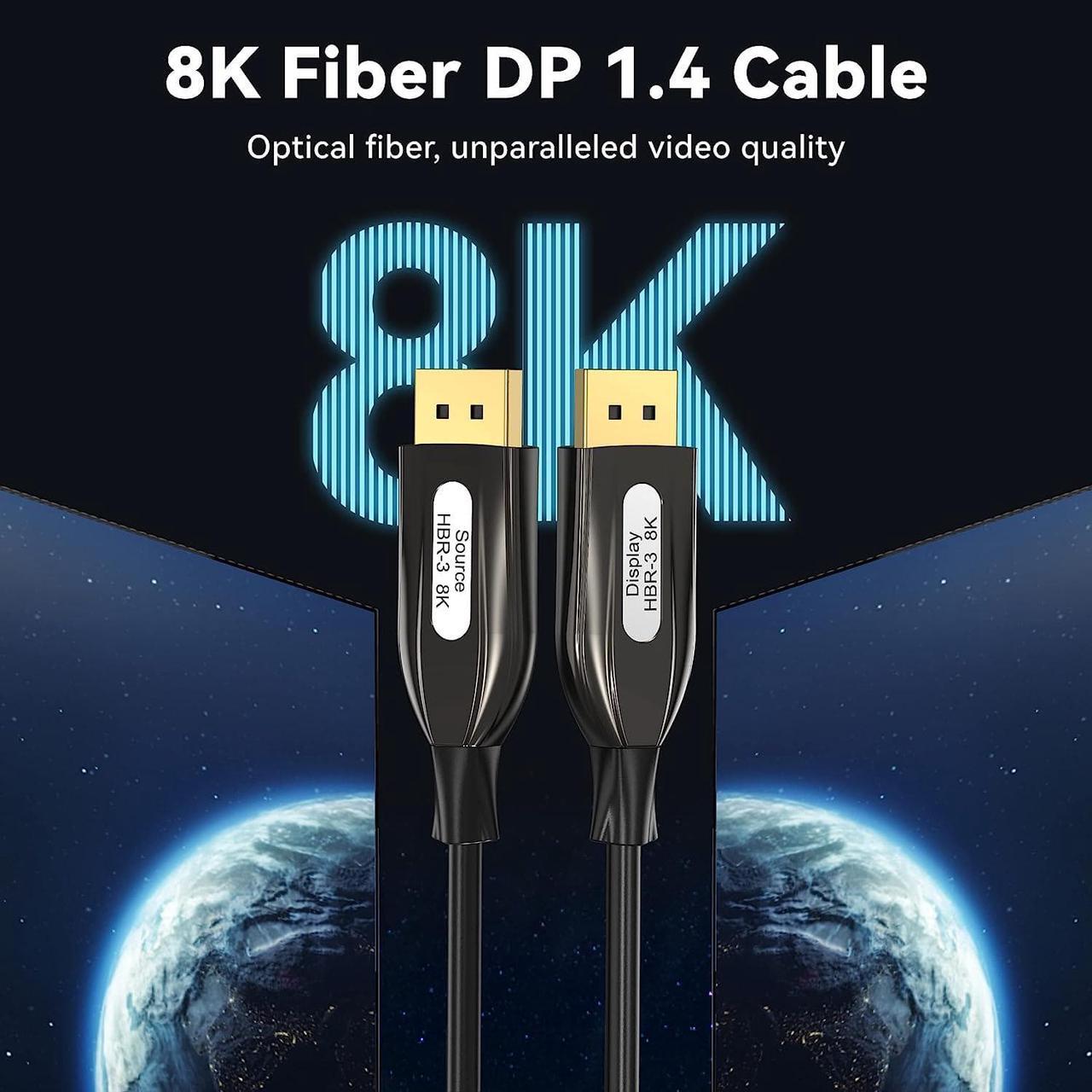 Alt view image 2 of 7 - DP Fiber Cable 164ft, Displayport Fiber Optic Cable High Speed 32.4 Gbps 8K@60Hz 4K@165Hz 2K@144Hz DP1.4, Fiber DP to DP Cable Slim and Flexible, Gold Plated Connector, Displayport Fiber Cable