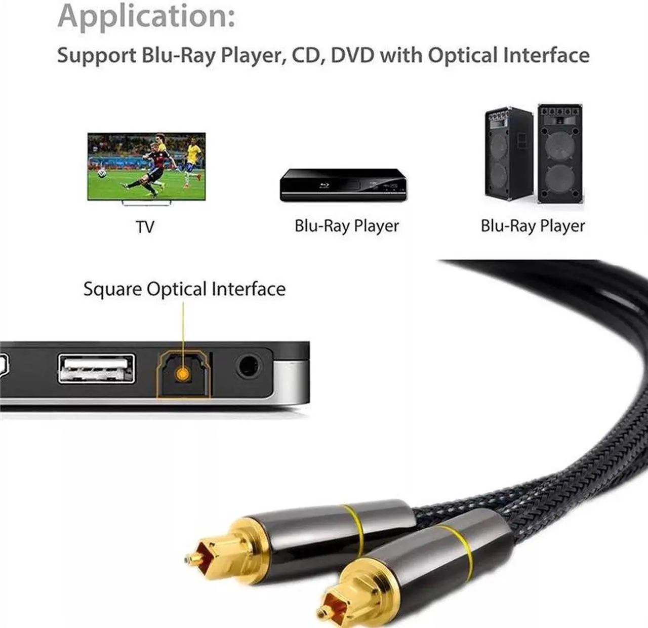 Alt view image 4 of 7 - TOSLINK Cable, Optical Audio Cable Jansicotek 30 feet Fiber Optic Cable for soundbars (TOSLINK to TOSLINK, Digital S/PDIF Cable, Stereo Systems/amplifiers/amps, Home Cinema, Xbox One/PS5)