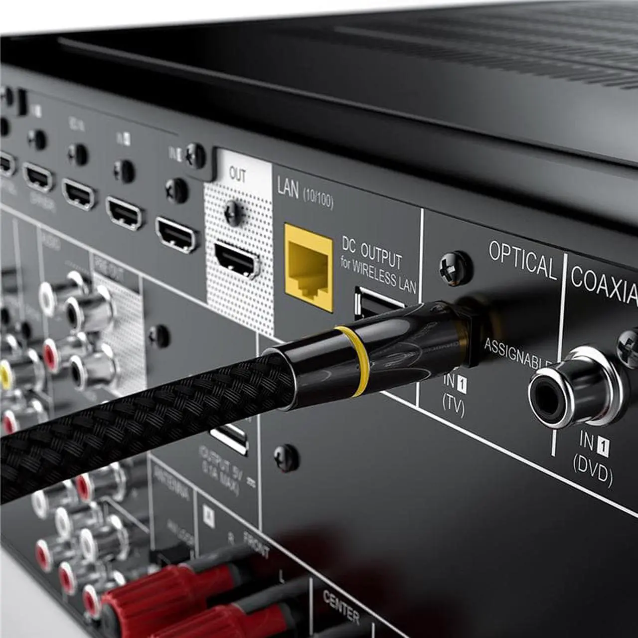 Alt view image 6 of 7 - Jansicotek (50 Feet 24K Gold Plated CL3 Rated Toslink Digital Optical Audio Cable (S/PDIF) - [Zero RFI & EMI Interference] Metal Connectors & Ultra Durable Nylon Braided Jacket