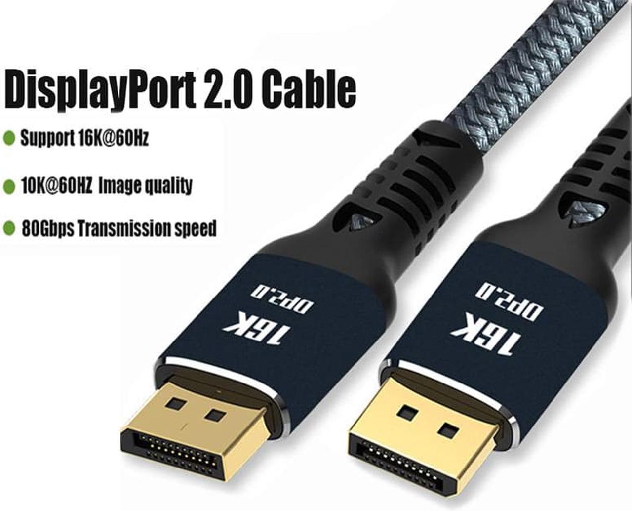 Certified 16K DisplayPort 2.0 Cable 3.3ft,Jansicotek DP 2.0 Cable Nylon Braided Supports (16K@60Hz, 4K@144Hz and 1080P@240Hz), HBR3, 80Gbps, HDCP 2.2, DSC1.2 for Laptop Gaming Monitor