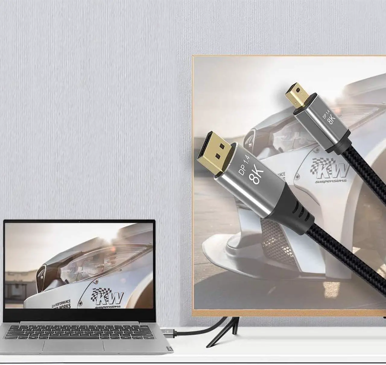 Alt view image 6 of 7 - Mini DP to DP Cable 8K@60Hz 4K@144Hz 2K@165Hz Two-way Transfer Displayport 1.4 Male to Male MDP Cables for Projector Laptop TV - 3.3FT