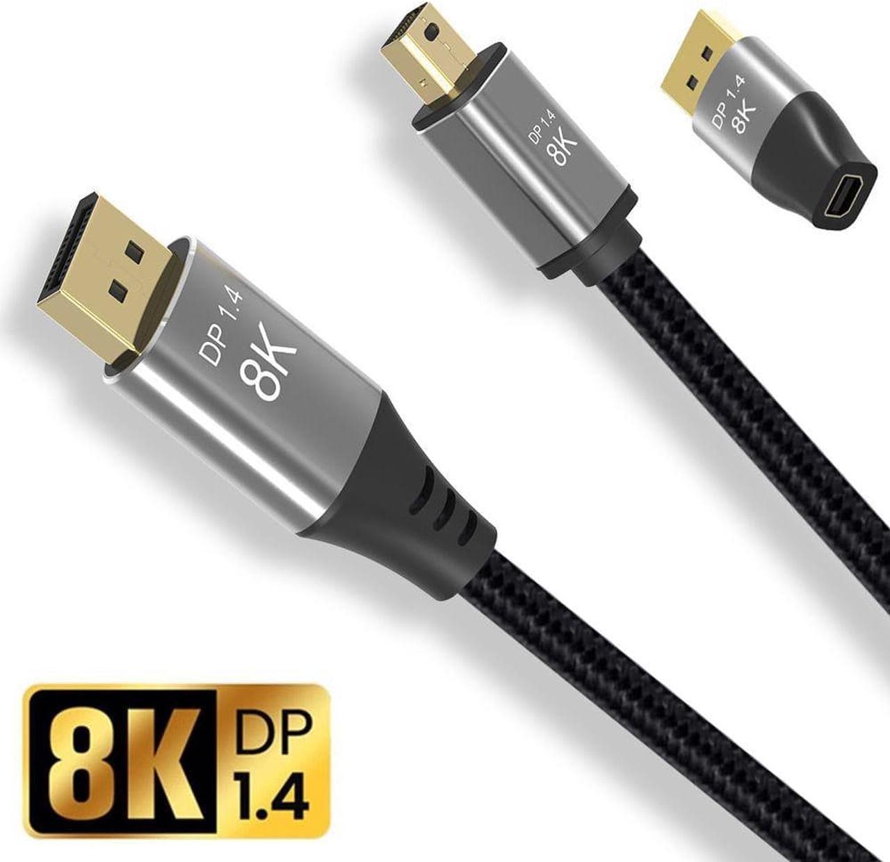 Mini DP to DP Cable 8K@60Hz 4K@144Hz 2K@165Hz Two-way Transfer Displayport 1.4 Male to Male MDP Cables for Projector Laptop TV - 10FT