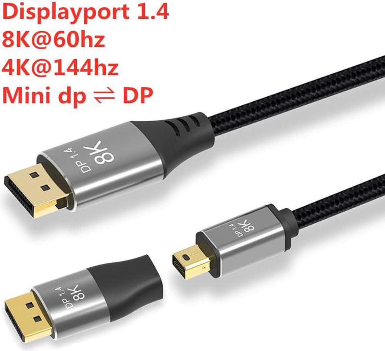 8K Mini DisplayPort to DisplayPort Cable, Bi-Directional Mini DP to DP 1.4 Cable [8K@60Hz, 4K@144Hz, 2K@240Hz] HDR, G-Sync, FreeSync,Gold-Plated Mini DP for MacBook, iMac, Monitor, 10FT