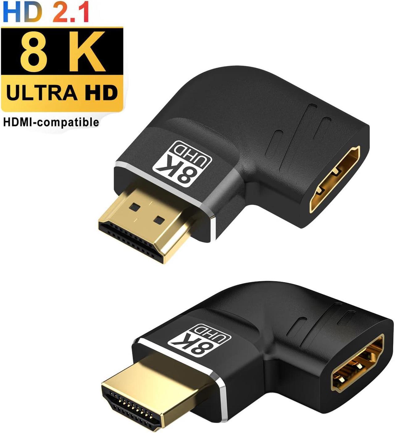 HDMI Adapter Flat 90 and 270 Degree Right Angle Male to Female, Jansicotek 2 Pack HDMI Extender Upward Angle Converter Support 8K@60Hz / 3D&4K