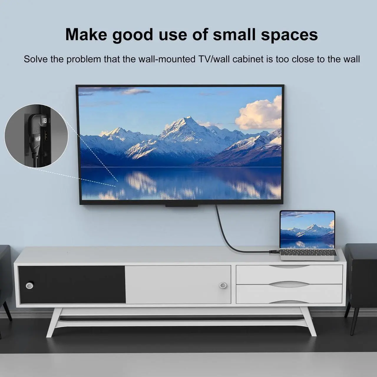 Alt view image 3 of 7 - HDMI Male to Female Adapter Right Angle 8K@60Hz 4K@120Hz, 2 Pack Flat 90 Degree and 270 Degree HDMI Extender Connector Up and Down Angle Converter for Fire Stick TV Roku Monitor Laptop Projector PS5