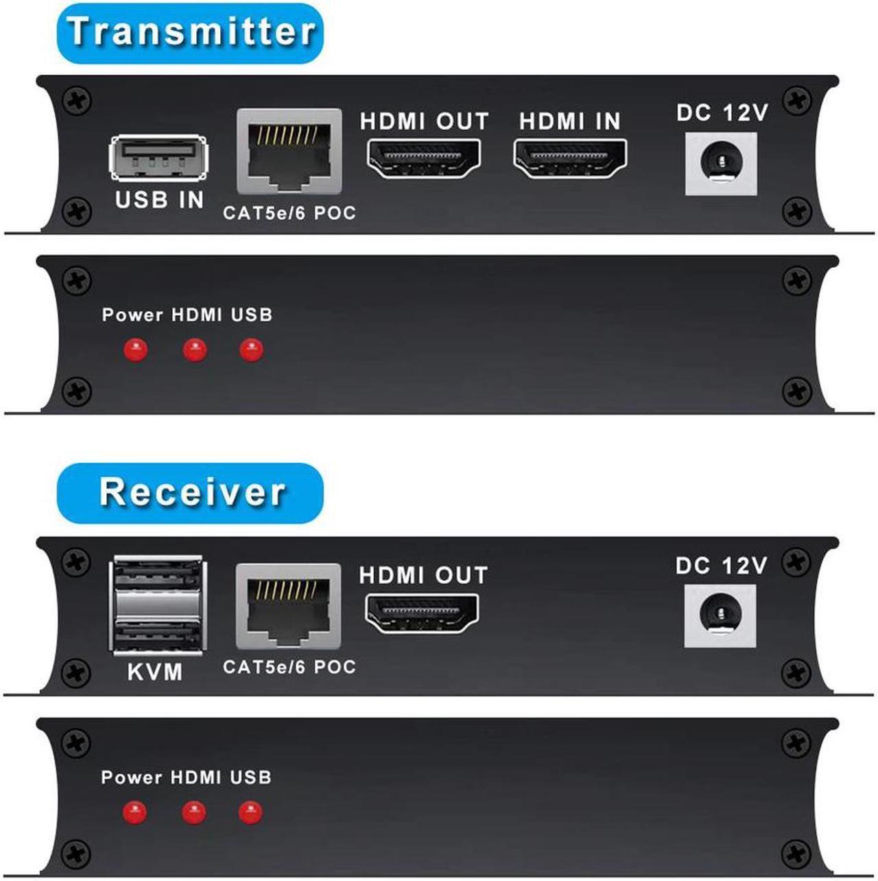 Alt view image 2 of 7 - USB KVM and HDMI Over Cat5/Cat5e/Cat6 Extender  196ft Extension, 1080p HDMI Video, 2X USB Keyboard/Mouse, Near Zero Latency, HDMI Loopout, ESD Protection, Transmitter and Receiver