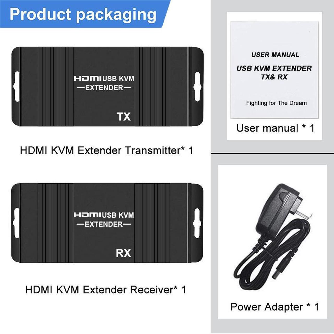 Alt view image 7 of 7 - USB KVM and HDMI Over Cat5/Cat5e/Cat6 Extender  196ft Extension, 1080p HDMI Video, 2X USB Keyboard/Mouse, Near Zero Latency, HDMI Loopout, ESD Protection, Transmitter and Receiver