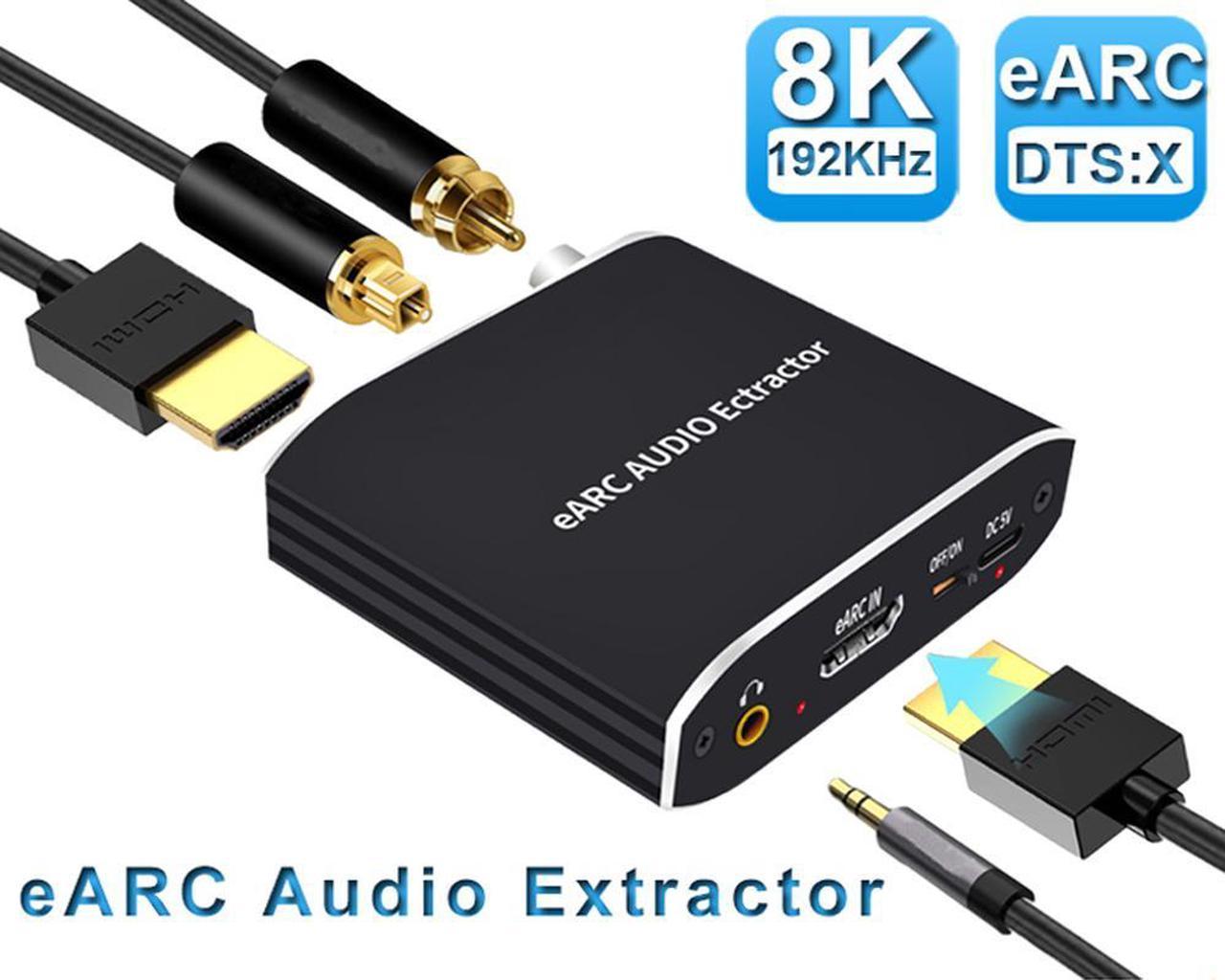 HDMI eARC Audio Extractor Splitter hdmi2.1 to hdmi Audio Adapter Converter with L/R Coaxial SPDIF 3.5mm Stereo Audio Output Support 1080P 3D Compatable for PS4 Fire Stick Blu-Ray Player etc.