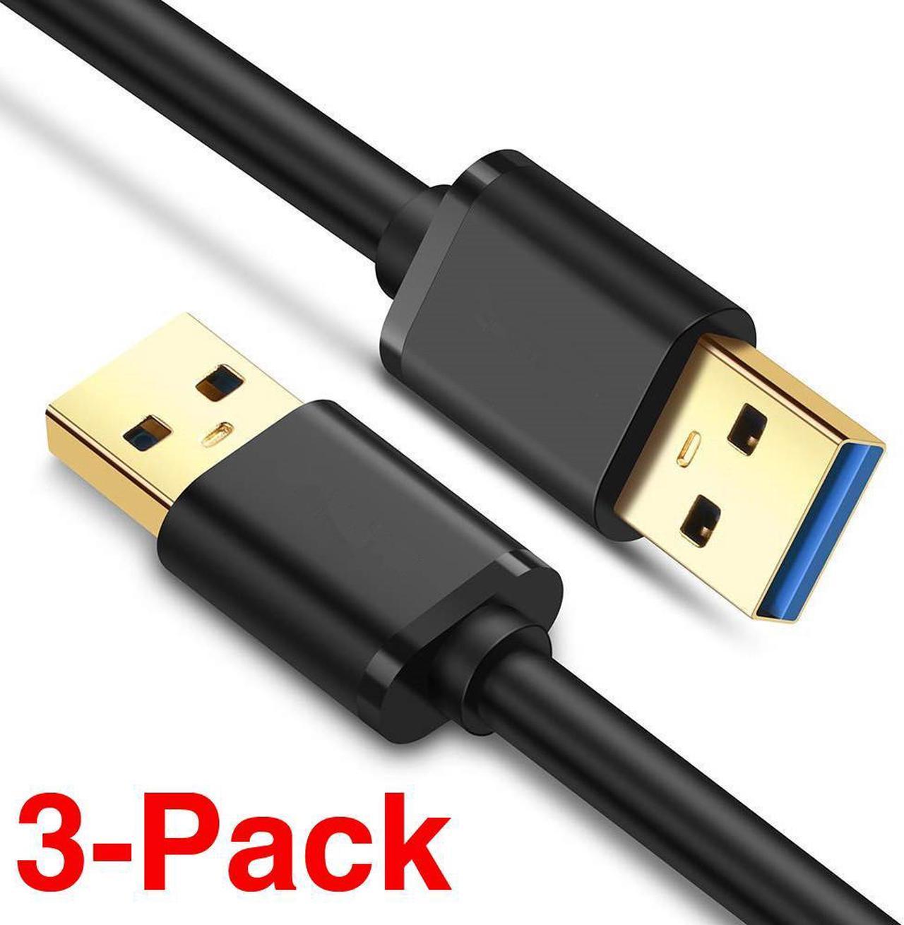 3 Pack(6.6ft) USB Type A 3.0 Cable Male to Male High Speed Data Cord in Black