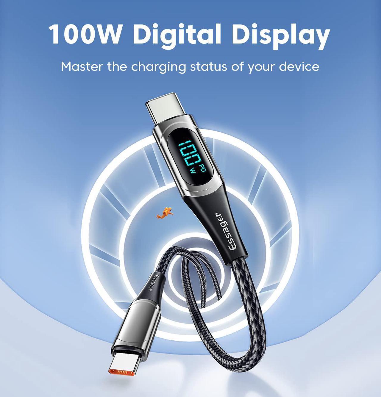 Alt view image 2 of 7 - Jansicotek 100W USB C to USB C Cable with LED Display,USB C Cable (3.3FT, 1-PACK),USB C Charger Cable Fast Charging,PD USB C Cord for Samsung Galaxy iPad MacBook Pixel