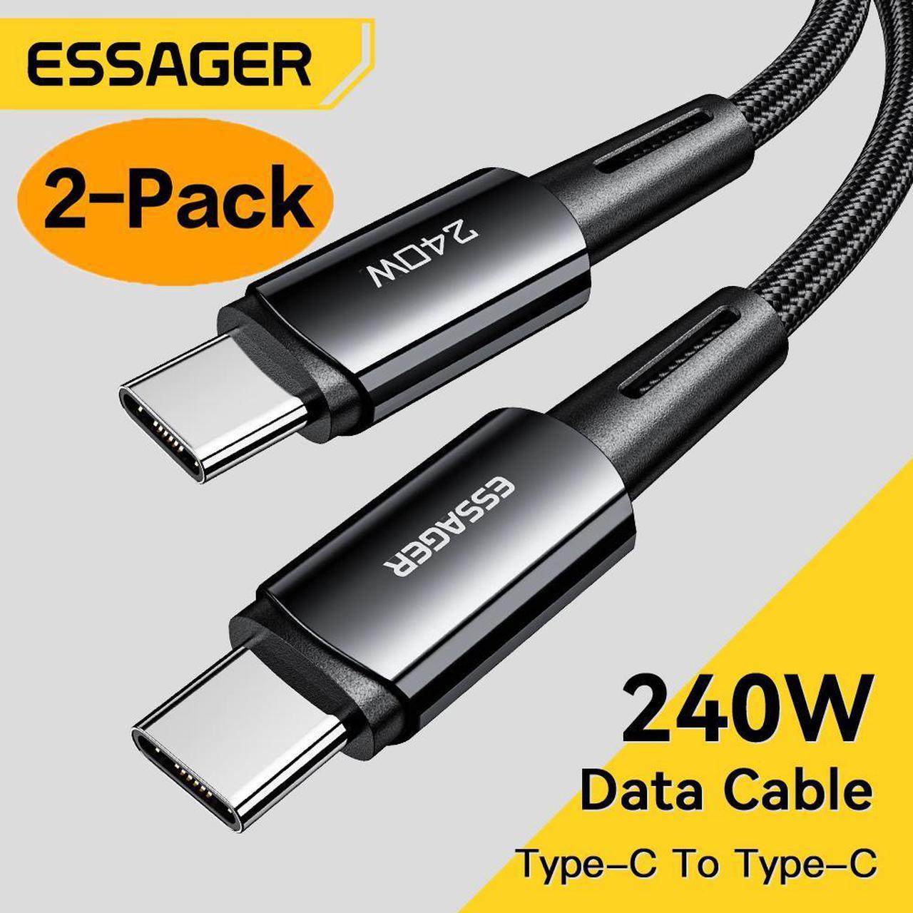 [2-Pack 3.3ft] USB C to USB C Cable Type C Fast Charge 5A PD 240W C to C Super Fast Charging, USB C Charging Cable 480Mbps Data Nylon Braided Charge Cable for Samsung Galaxy iPad MacBook