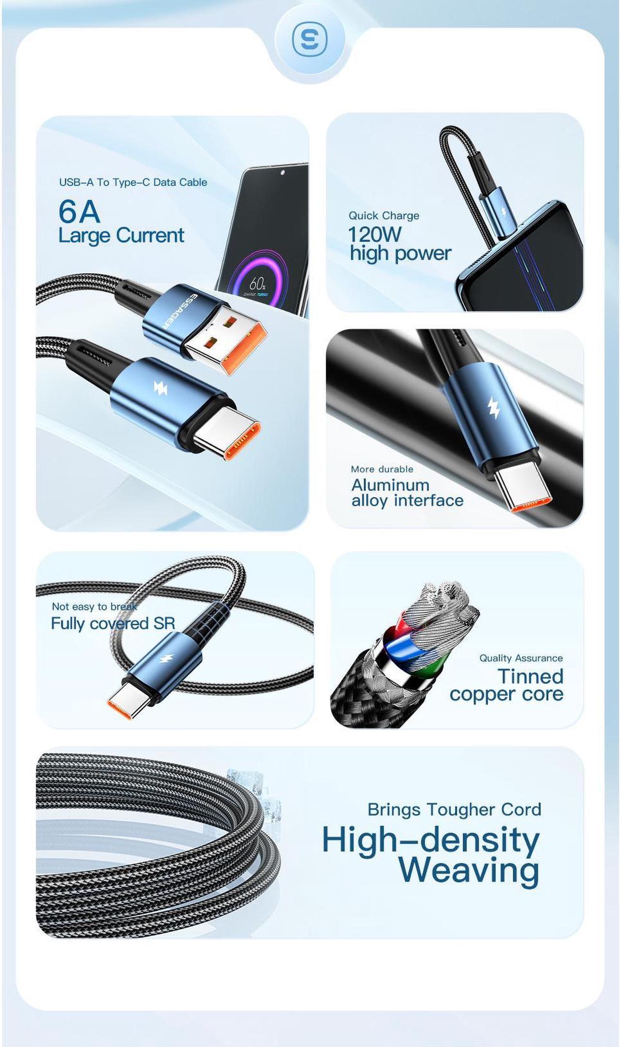 Alt view image 7 of 7 - 120W USB A to USB C Cable ,Jansicotek USB C Cable,USB C Charger Cable Fast Charging,PD USB C Cord for Samsung Galaxy iPad MacBook Pixel (3.3FT, 1-PACK)