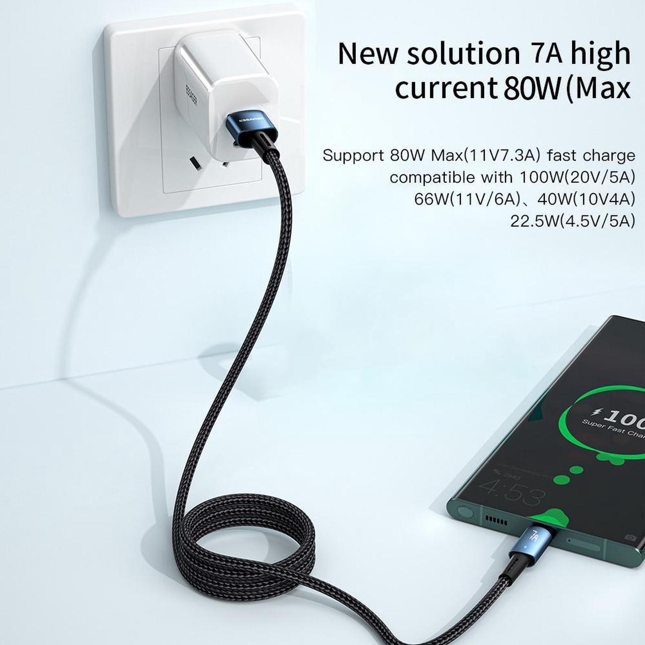 Alt view image 3 of 7 - Jansicotek 7A PD USB A to USB C Cable (3.3FT, 1-PACK), Fast Charging Type-C Cable Compatible with lPad Mini/Air/Pro, MacBook Pro, Samsung Galaxy S22/S10, Pixel, LG