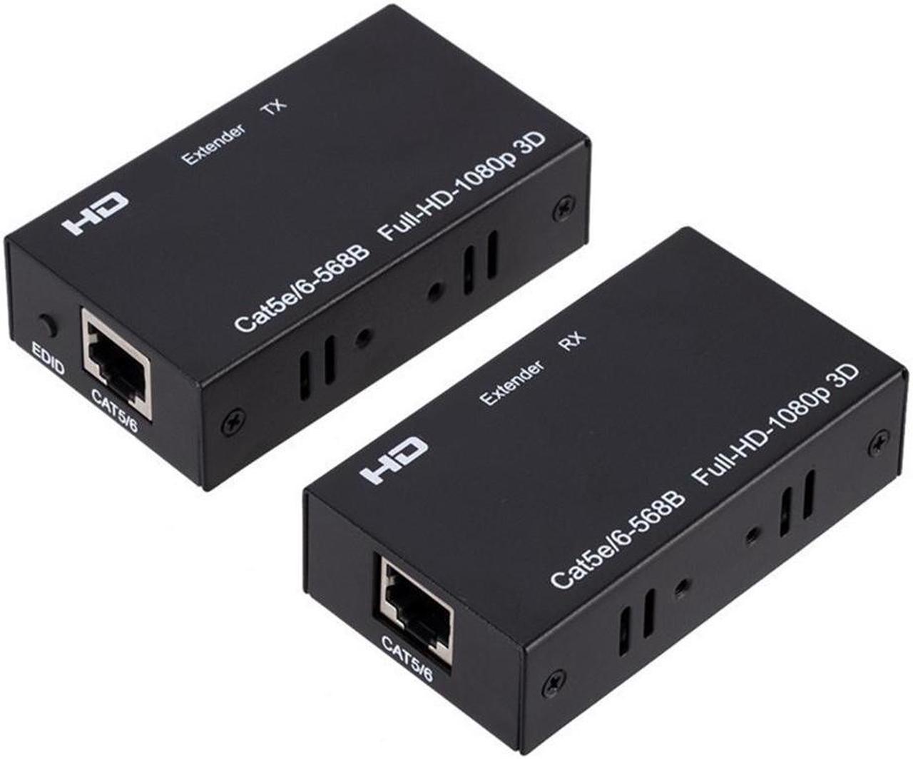 Jansicotek HDMI Extender Over CAT5/CAT6with IR Up to 196ft/60m - 1080P Full HD Signal Distribution (Transmitter and Receiver)