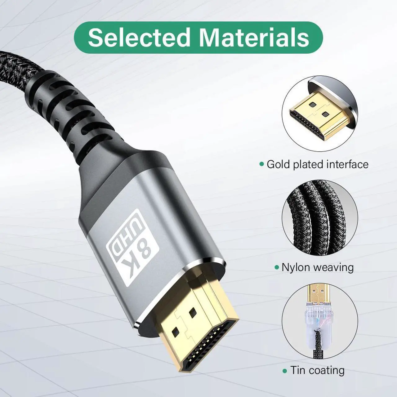 Alt view image 3 of 7 - 8K HDMI 2.1 Cable 10FT, Jansicotek 48Gbps High Speed 3D 8K60 4K120 144Hz  eARC RTX 3090 HDR10 4:4:4 HDCP 2.2&2.3 Dolby Compatible with Playstation 5/PS5, Xbox Series X, Roku/Fire/Sony/LG
