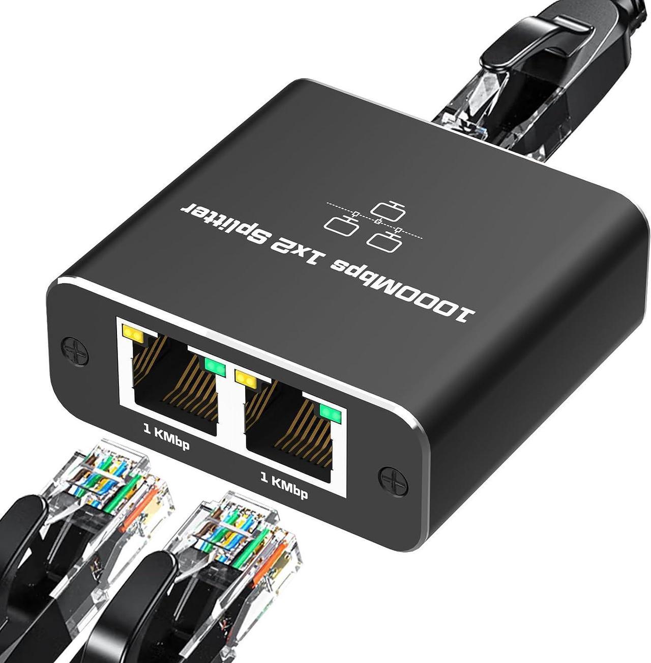 Gigabit Ethernet Splitter Cable Network Adapter 1 Female to 2 Female, Suitable Super Cat5, Cat5e, Cat6, Cat7 Connector LAN Ethernet Cables Internet Adapter,  [2 Devices Simultaneous Networking]