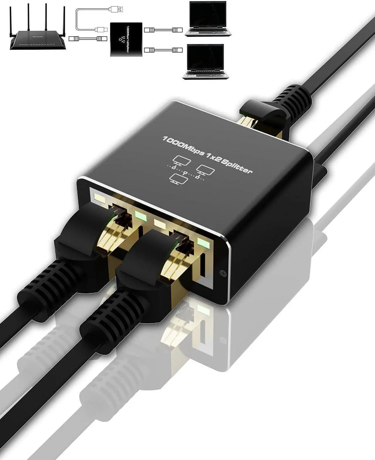 Main image of Gigabit Ethernet Splitter 1 to 2 RJ45 Network Adapter, Suitable for Computer/Router/Network Box with RJ45 Interface, Compatible with Cat5/5e/6/7/8 Cable  [2 Devices Simultaneous Networking]