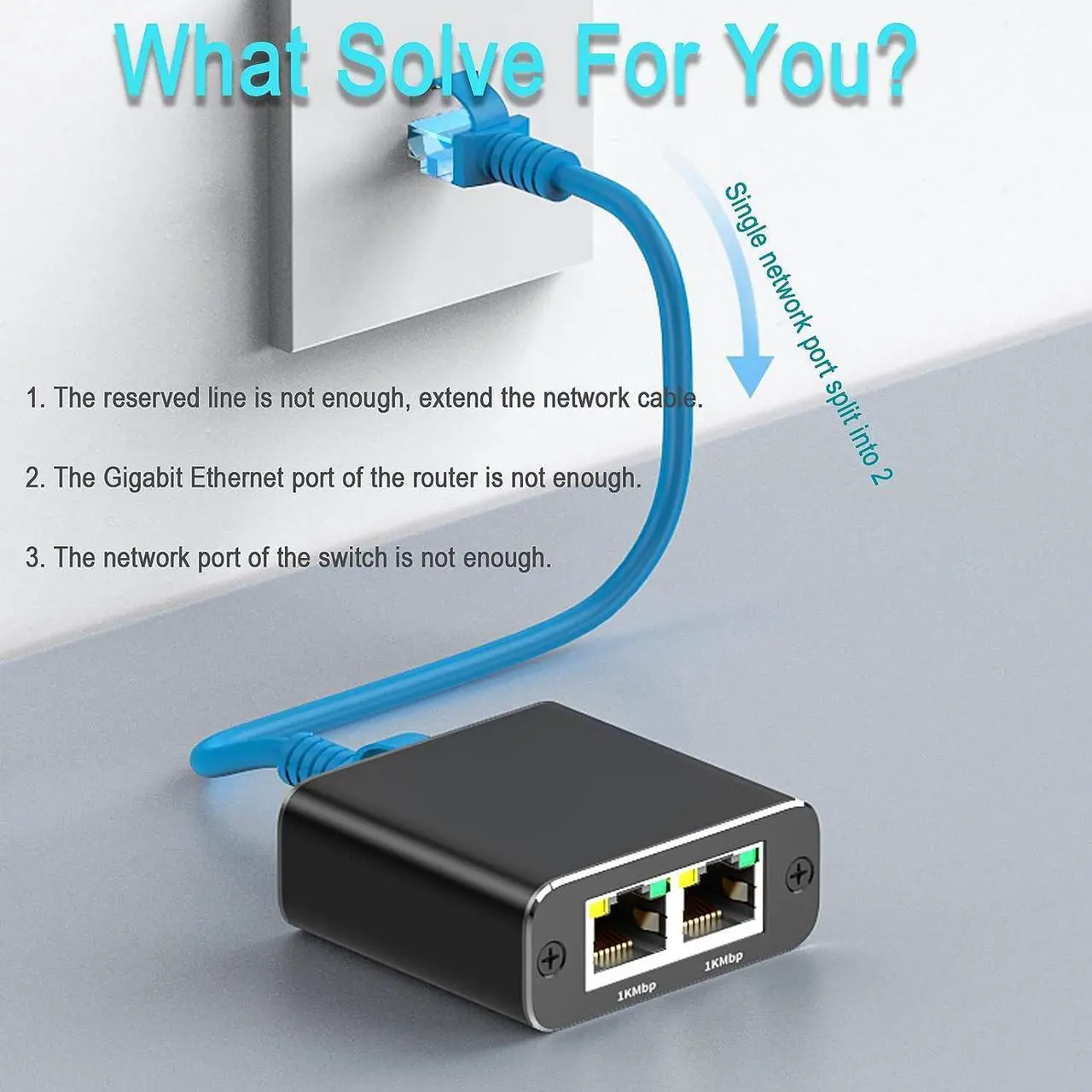 Alt view image 2 of 7 - Gigabit Ethernet Splitter 1 to 2 RJ45 Network Adapter, Suitable for Computer/Router/Network Box with RJ45 Interface, Compatible with Cat5/5e/6/7/8 Cable  [2 Devices Simultaneous Networking]
