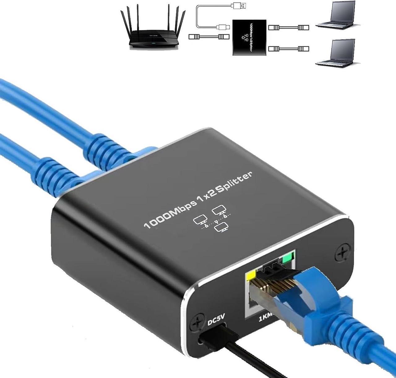 1 to 2 Port RJ45 1000Mbps Network Ethernet Adapter Splitter, Ethernet Splitter 1 Female to 2 Female LAN Ethernet Splitter Adapter Suitable Super Cat5/5e/6/7/8 [2 Devices Simultaneous Networking]