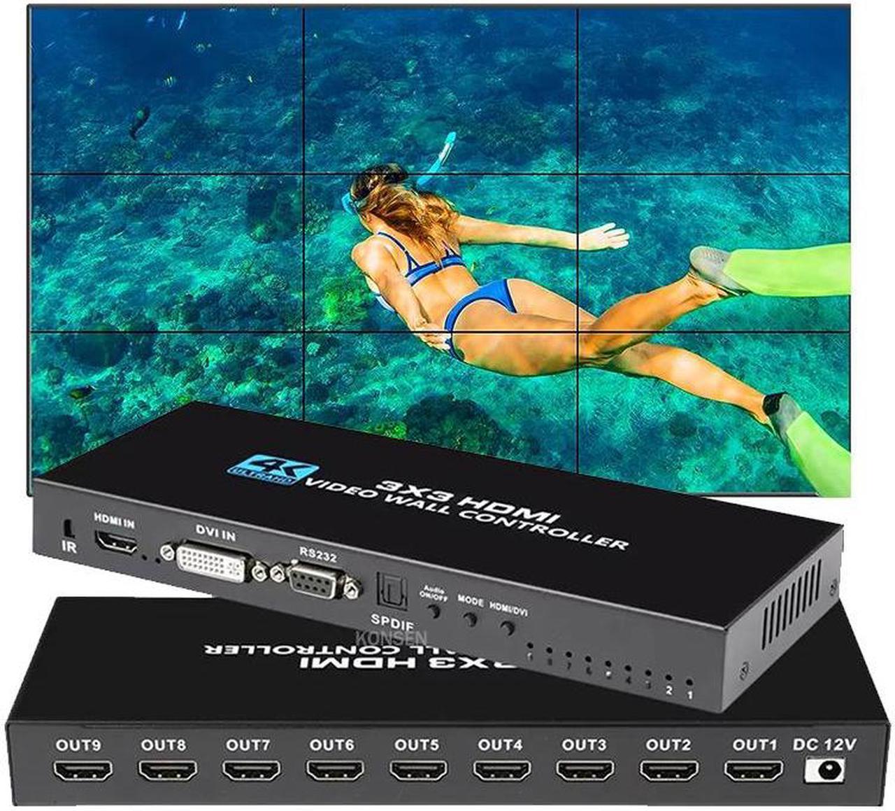 4K Video Wall Controller 3x3 Video Wall Processor 1x1,1x2, 1x3, 1x4, 2x1, 2x2, 2x3, 2x4, 3x1, 3x2, 3x3, 4x1, 4x2, 19-Screen Splicing Display Controller with Remote Control