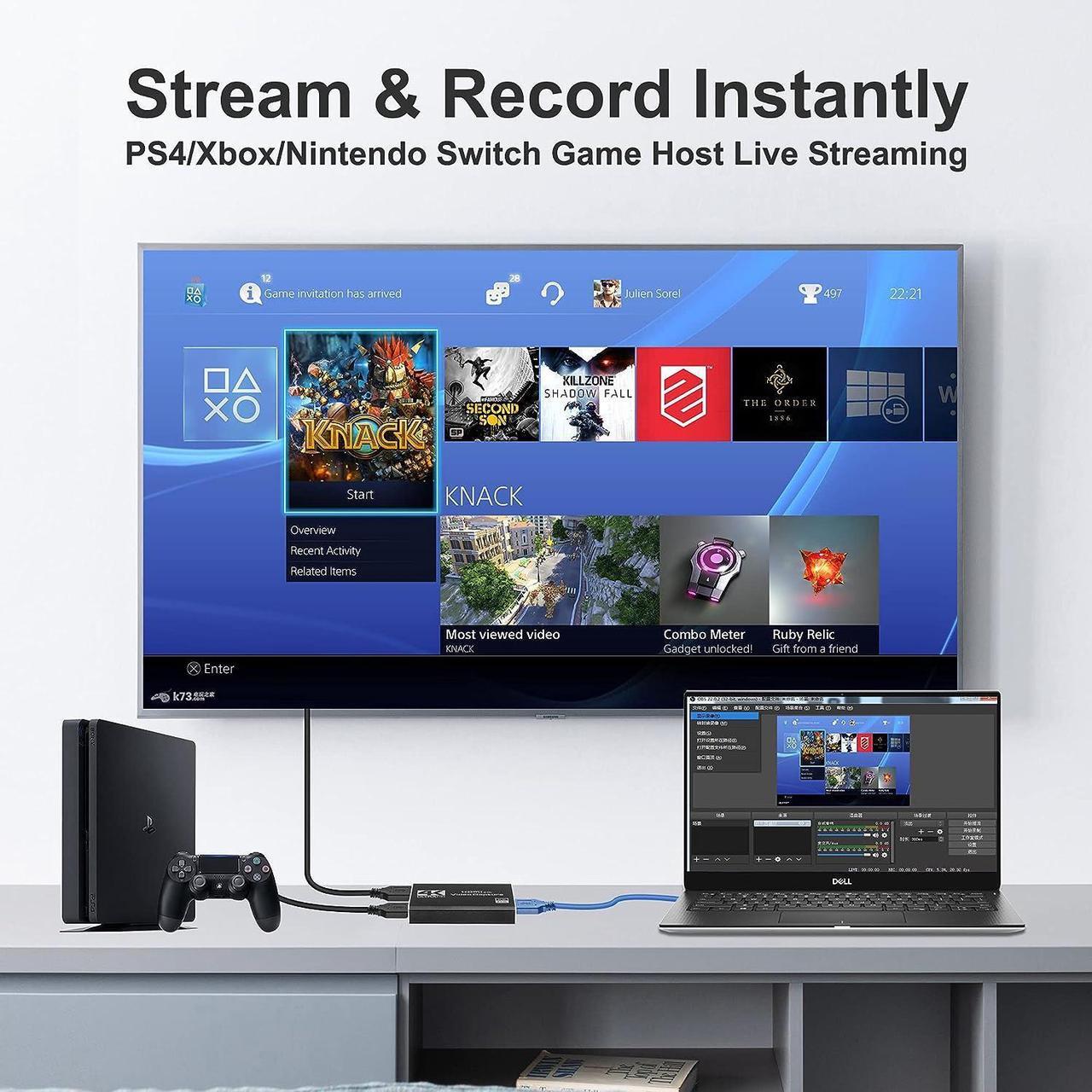 Alt view image 6 of 7 - Capture Card Nintendo Switch, 4K 1080P 60FPS Video Capture Card, Game Capture Card, HDMI to USB/Type-C Capture Card for Streaming Work with PS4/PC/OBS/Camera