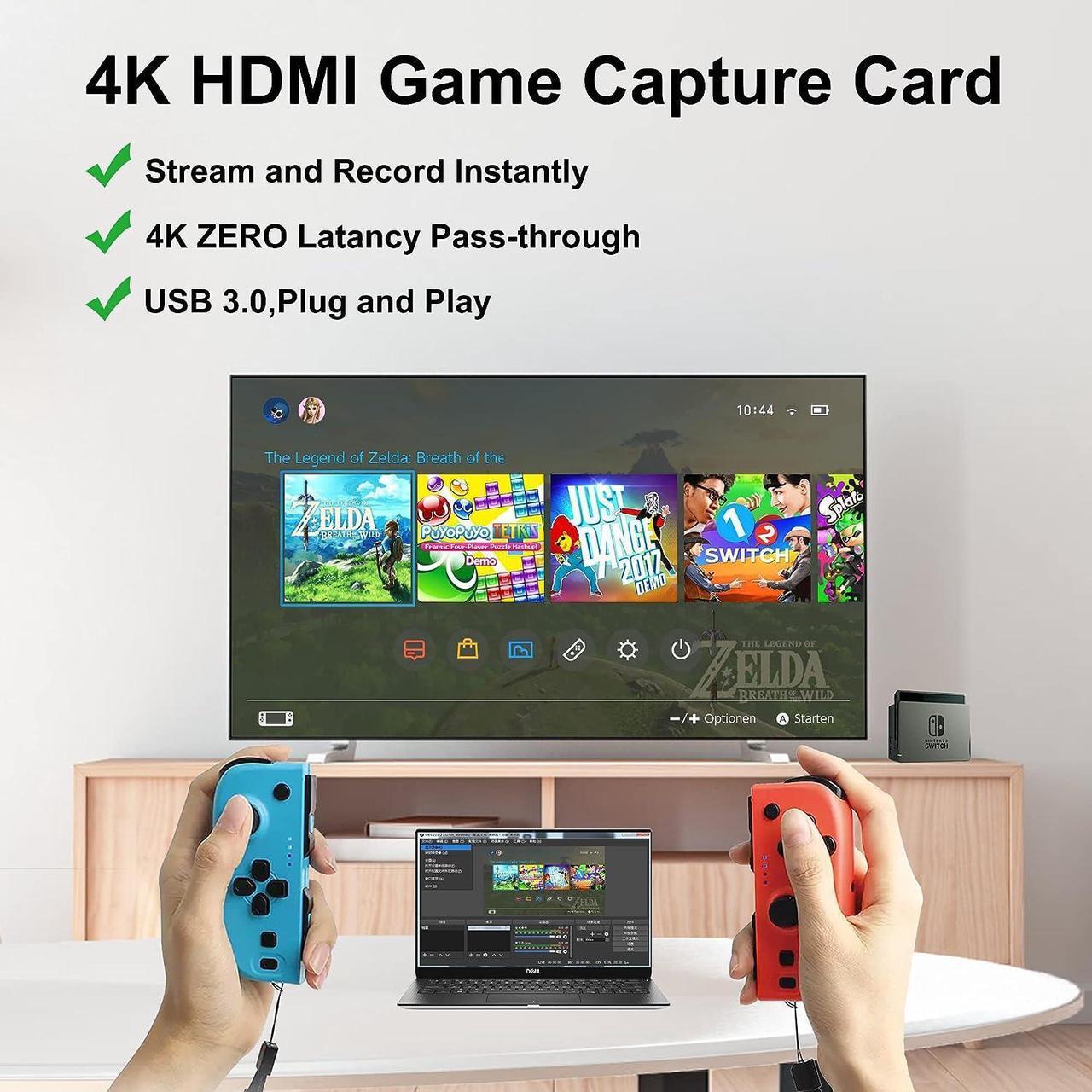 Alt view image 4 of 7 - Capture Card Nintendo Switch, 4K 1080P 60FPS Video Capture Card, Game Capture Card, HDMI to USB/Type-C Capture Card for Streaming Work with PS4/PC/OBS/Camera