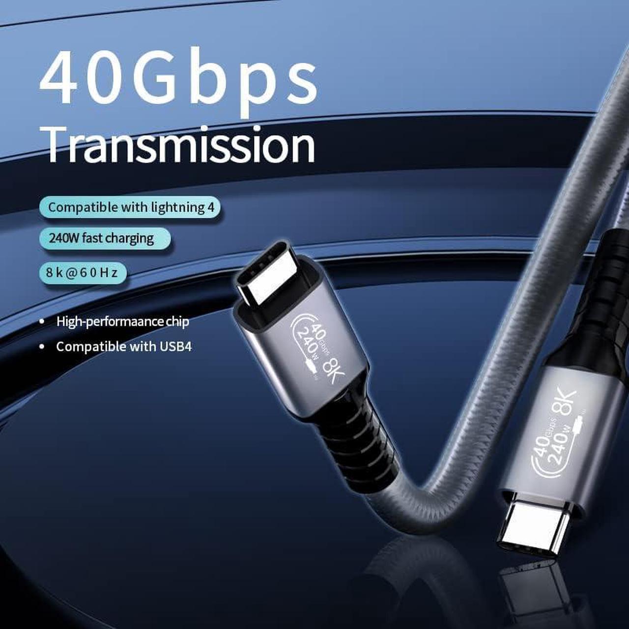 Alt view image 4 of 7 - USB4 Cable 240W for Thunderbolt 4 Cable 5 FT, 40Gbps and 8K@60Hz 5K@60Hz or Dual 4K Video USB-C Compatible with Thunderbolt 3/4, Dell, iPad Air 4, iPad Pro 2020, Pixel, Hub, Docking, and More