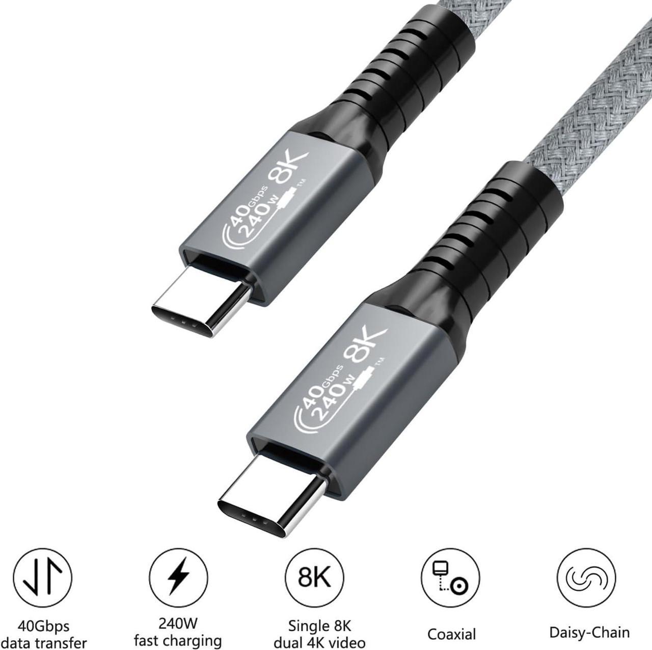 USB C to USB C Video Cable 8K@60Hz, USB4 C Monitor Cable Supports 8K UHD Display/40Gbps High-Speed Data Transfer/240W PD Compatible with Thunderbolt 3/4 MacBook, iPad Pro, Samsung, HP, Dell - 4FT