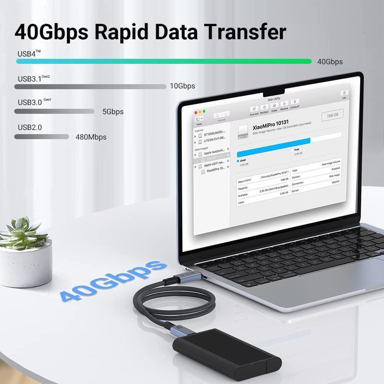 Alt view image 4 of 7 - 1.64FT USB 4 Thunderbolt 4 Cable with 40Gbps Data Sync/ 240W Charging and 8K/5K@60Hz for Thunderbolt 4/3, USB4, and Thunderbolt 3/4 Cable, MacBook Pro, Type-C Laptop, Hub, Docking, and More