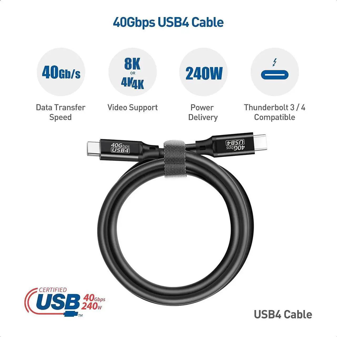 Alt view image 2 of 7 - USB4 Cable Compatible with Thunderbolt 4, 240W USB C to USB C Cable, Support 8K Display 40Gbps Data Sync for Thunderbolt 4/3, all USB-C Devices [3.3FT]