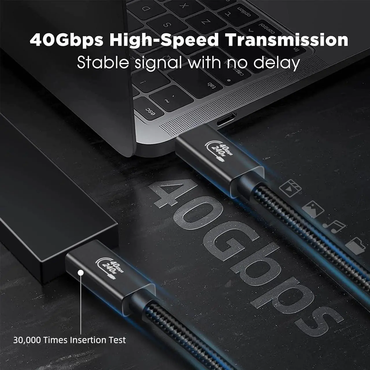 Alt view image 4 of 7 - USB C 4.0 Cable 240W PD Fast Charge, 40Gbps Updated USB C to C Cable, 8K@60Hz Video Cord with E-Marker for Thunderbolt 3/4,Mobile Phone, Hubs and Docks, SSD, all USB C port devices (5 Ft)