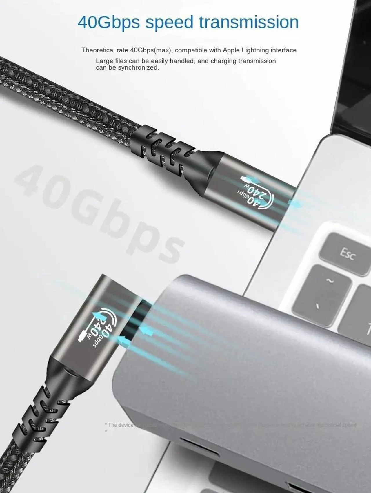 Alt view image 4 of 7 - USB 4 Gen 3 Cable - 1.6FT,Right Angle Nylon Braided USB4.0 C to C Cable Supports 8K Video,40Gbps Data Transfer,240W USB C to USB C Charging Cable,Compatible with Laptop, Dell, Phones, Docking etc