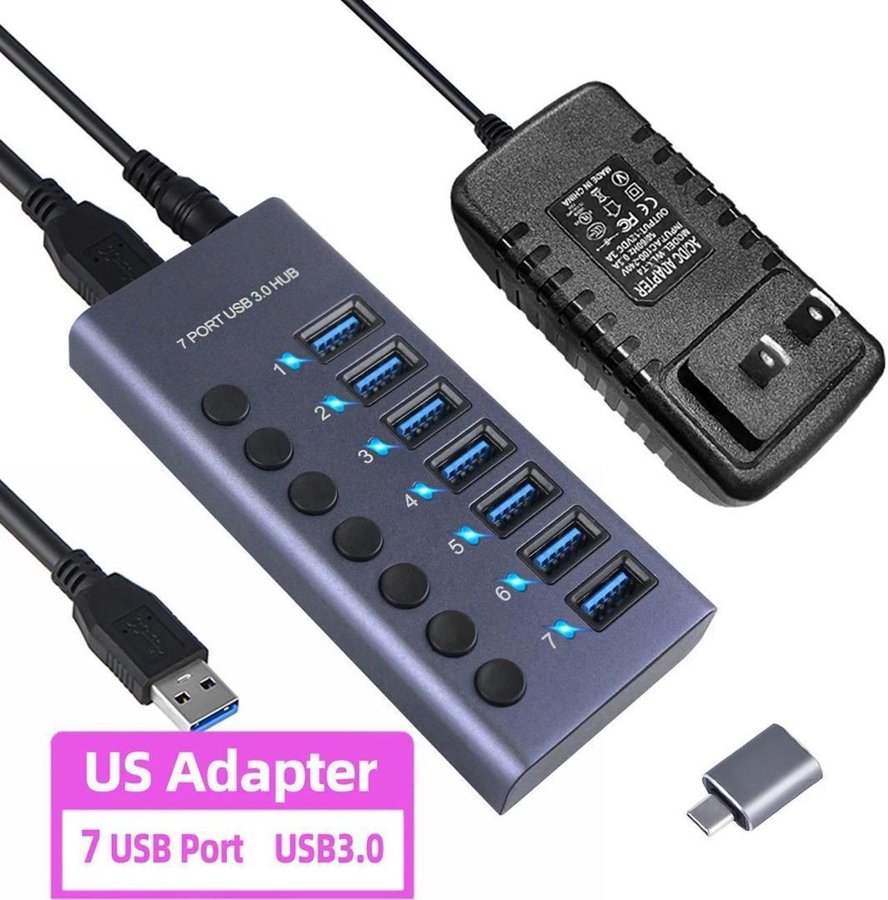 Main image of Powered USB Hub,7 Ports USB 3.0 Data Hub Aluminum, Individual On/Off Switches, 12V3A 36W Power Adapter, USB Hub 3.0 Splitter Extension for MacBook, Mac Pro/Mini, iMac, Laptop/PC