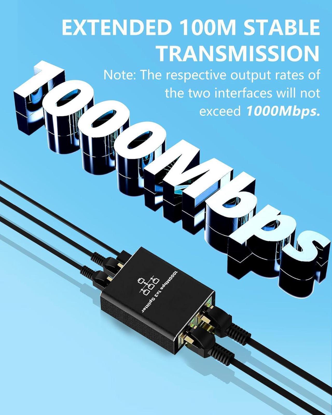 Alt view image 4 of 7 - Gigabit Ethernet Splitter 1 to 3 High Speed, 1000Mbps Ethernet Splitter [3 Devices Simultaneous Networking], RJ45 Splitter Adapter with USB Power Cable, Internet Splitter for Cat5/5e/6/7/8 Cable