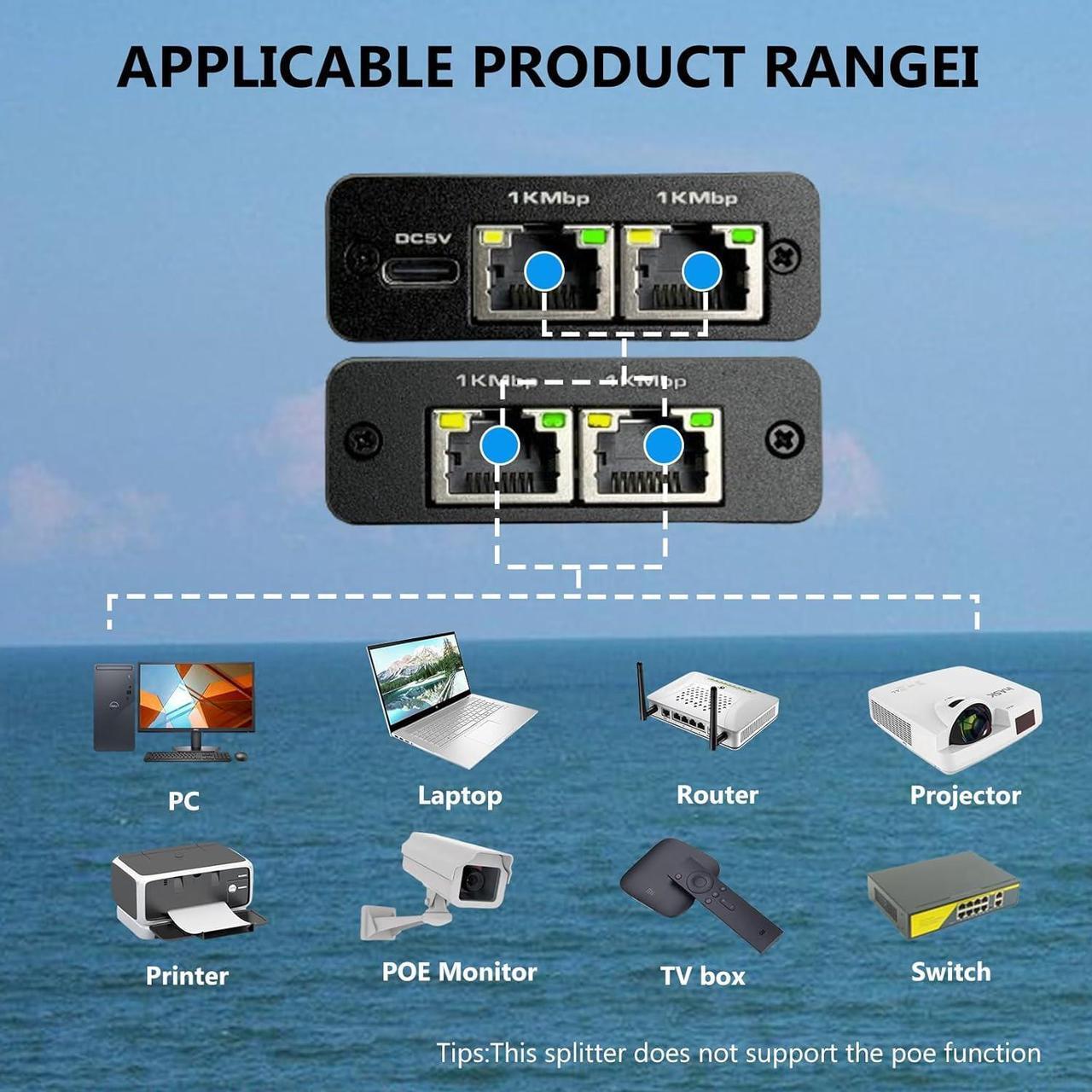 Alt view image 5 of 7 - Gigabit Ethernet Splitter 1 to 3 High Speed, 1000Mbps Ethernet Splitter [3 Devices Simultaneous Networking], RJ45 Splitter Adapter with USB Power Cable, Internet Splitter for Cat5/5e/6/7/8 Cable