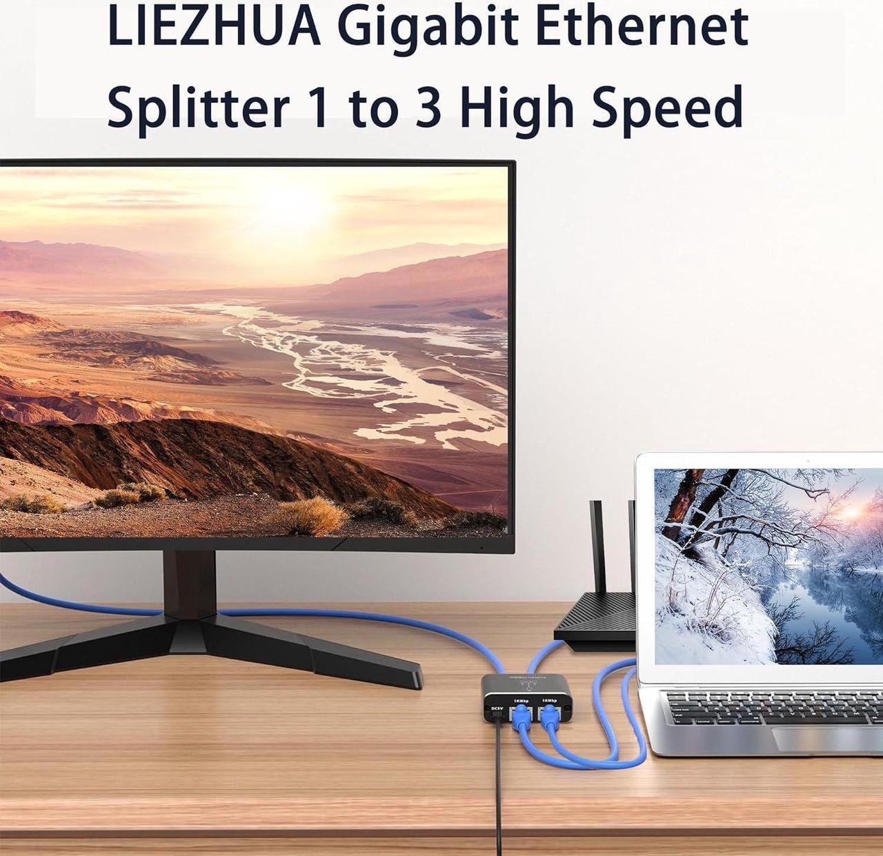 Alt view image 6 of 7 - Gigabit Ethernet Splitter 1 to 3 High Speed, 1000Mbps Ethernet Splitter [3 Devices Simultaneous Networking], RJ45 Splitter Adapter with USB Power Cable, Internet Splitter for Cat5/5e/6/7/8 Cable