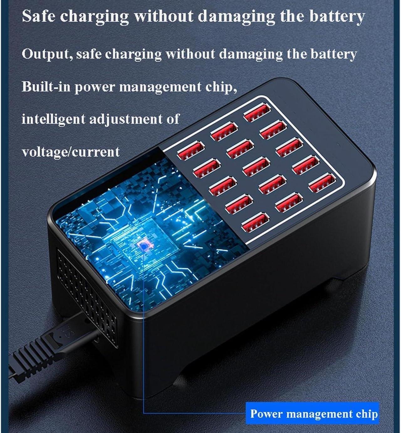 Alt view image 3 of 7 - 30-Port 150 watt (30 A) USB Charging Station, Home Desktop USB Fast Charger, Multiple USB Desktop Chargers, Suitable for Hotels, Shops - Black
