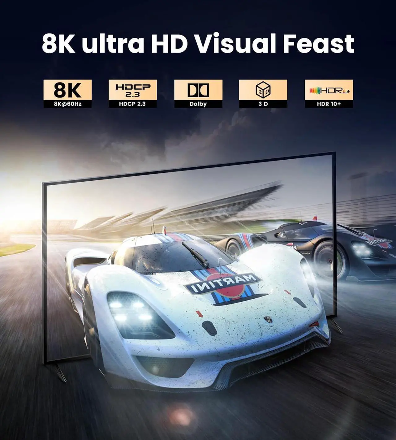 Alt view image 3 of 7 - 4K 120Hz HDMI Splitter 1 in 2 Out, 1x2 Power HDMI Splitter 2 Ports w/AC Adapter, 8K@60Hz 3D Full HD Distributor Support 48Gbps, HDCP 2.3, RGB 4:4:4  for HDTV, STB, DVD, PS3, Projector Etc
