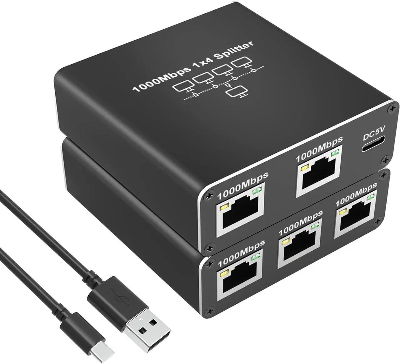 Main image of Gigabit Ethernet Splitter 1 to 4 RJ45 Network Adapter, Suitable for Computer/Router/Network Box with RJ45 Interface, Compatible with Cat5/5e/6/7/8 Cable [4 Devices Simultaneous Networking]