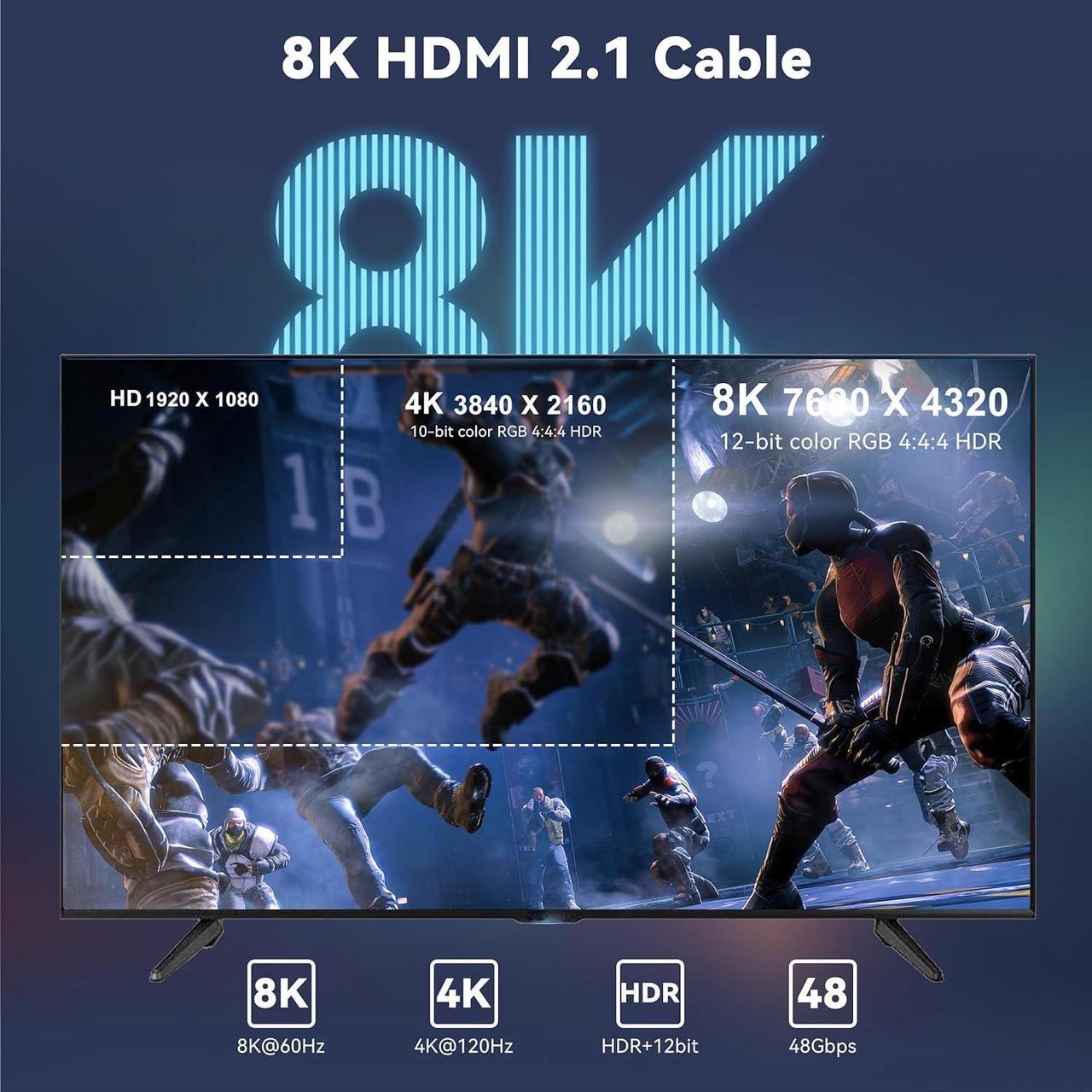 Alt view image 6 of 7 - 8K Fiber Micro HDMI Cable with Detachable HDMI Adapter, 100ft Long Fiber Optic HDMI 2.1 Cable Support 48Gbps, 8K 60Hz, 4K 120Hz, Dynamic HDR, eARC, HDCP2.2/2.3 Compatible with PS5, Xbox, RTX 3090