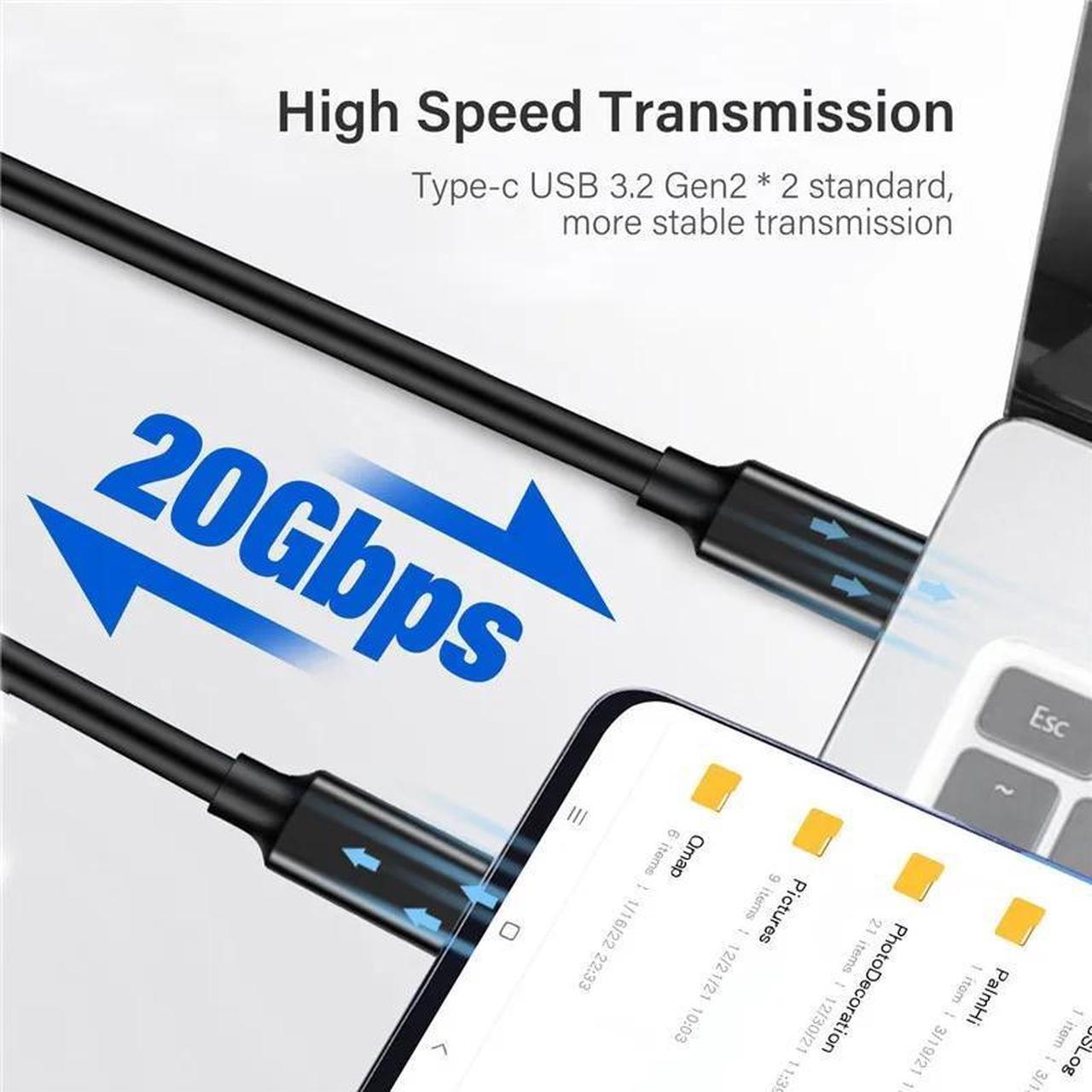 Alt view image 5 of 7 - 90 Degree USB 3.2 Gen 2X2 Cable 1.6 ft+1.6 ft, 20Gbps High-Speed, Support 100W 5A Fast Charging, 4K@60Hz Video Output for Laptop, MacBooks, iPad Pro, Dell, Phones, Docking, SSD,Hard Drives etc