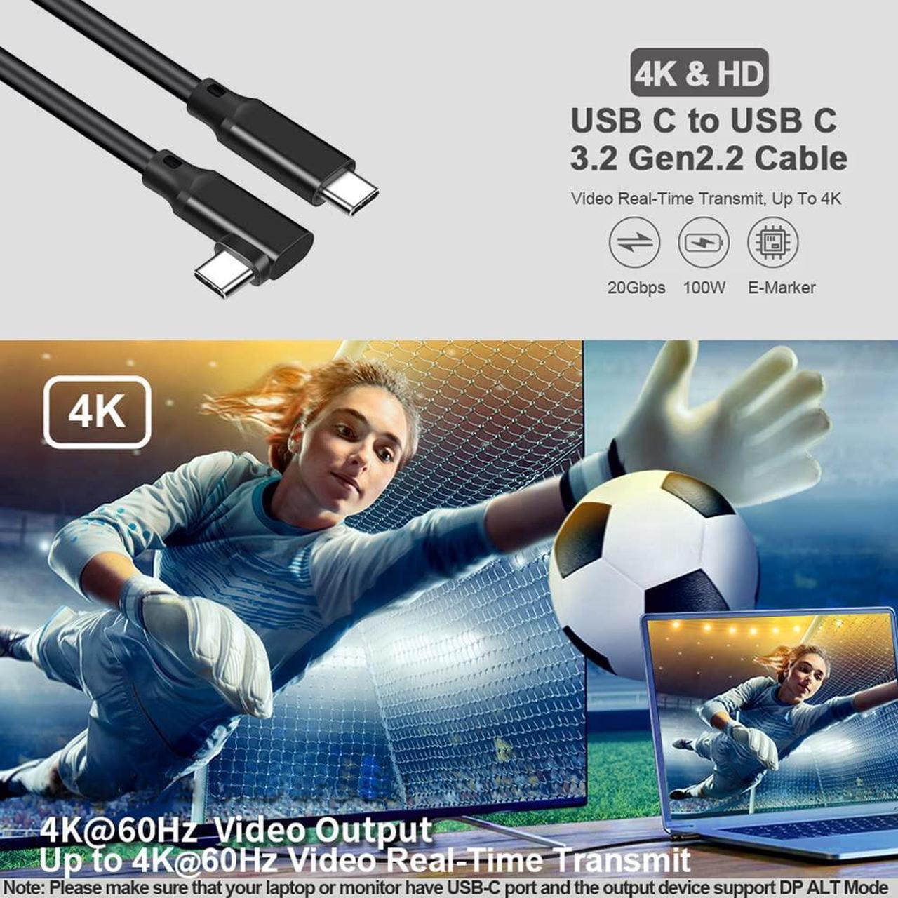 Alt view image 2 of 7 - 90 Degree USB 3.2 Gen 2X2 Cable 1.6 ft+1.6 ft, 20Gbps High-Speed, Support 100W 5A Fast Charging, 4K@60Hz Video Output for Laptop, MacBooks, iPad Pro, Dell, Phones, Docking, SSD,Hard Drives etc