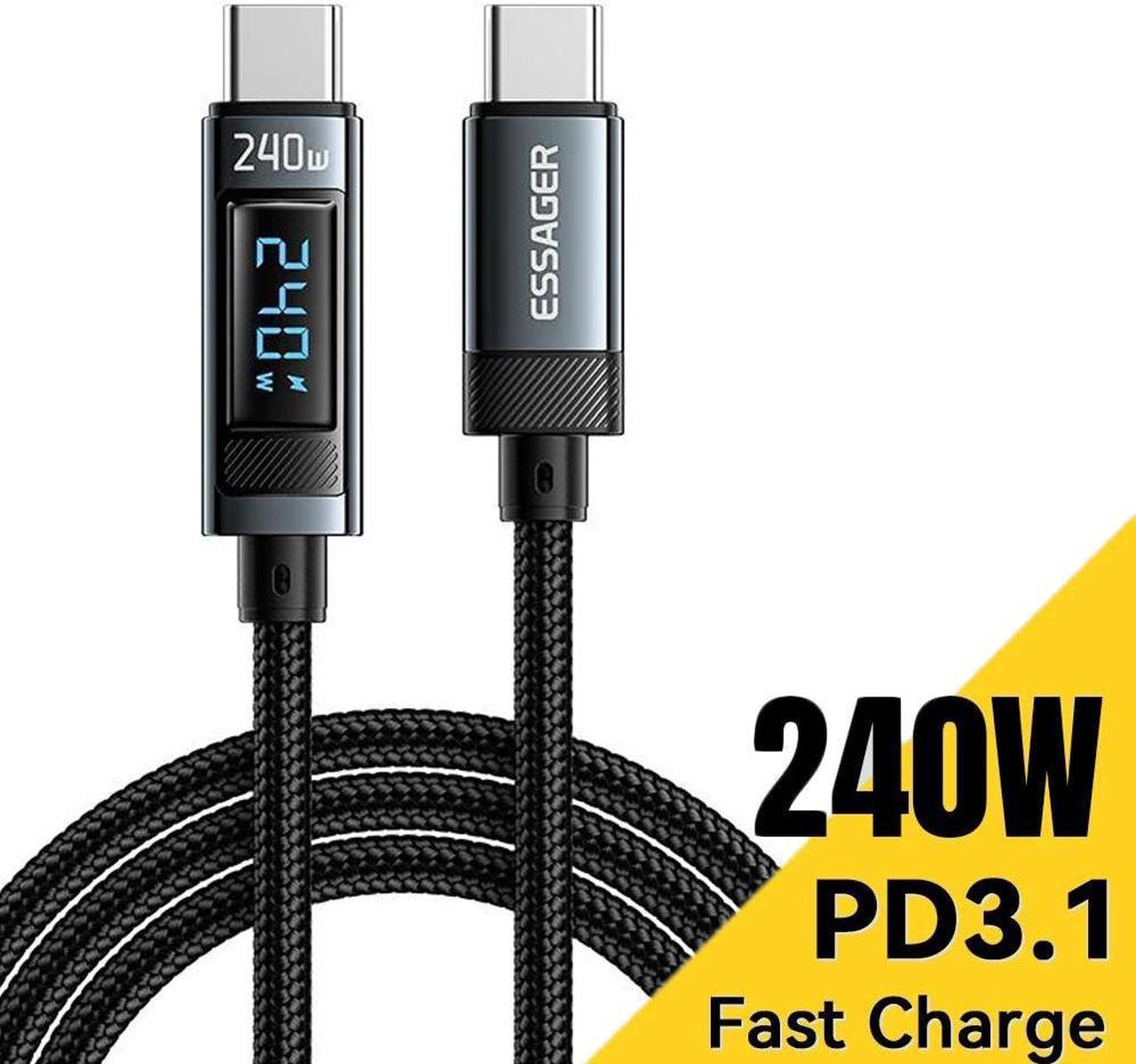 Jansicotek [1-Pack 3.3ft] USB C to USB C Cable 5A PD 240W C to C Super Fast Charging,LED Display USB C Charging Cable 480Mbps Data Nylon Braided Charge Cable for Samsung Galaxy iPad MacBook