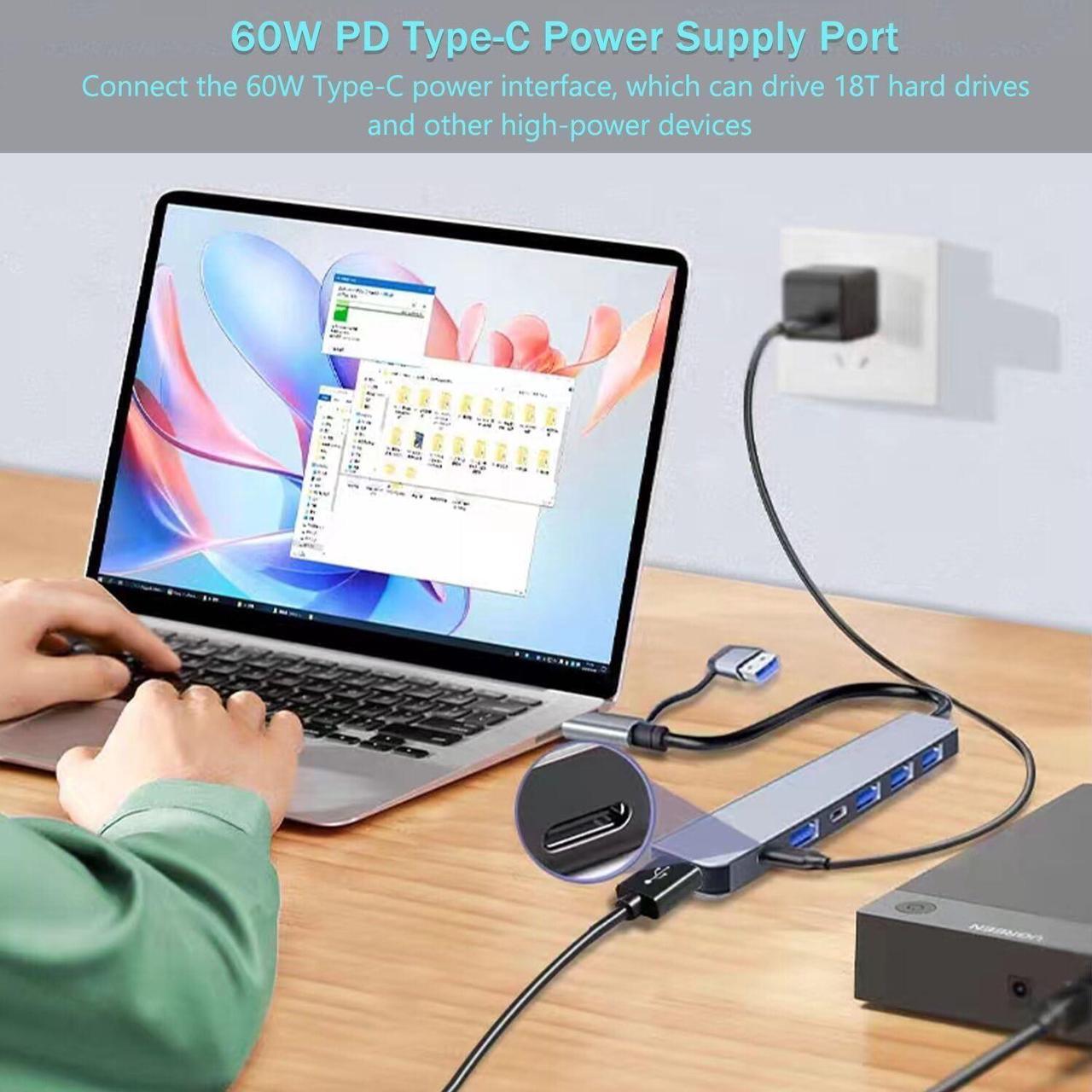 Alt view image 4 of 7 - Jansicotek USB Hub for Laptop,USB C & USB Hub,7 Port USB Hub,USB Splitter for PC,USB Extender USB Hub for PC Laptop,MacBook Docking Station PC iMac Pro Air Mac Mini/Pro, Notebook PC PS4,Aluminum