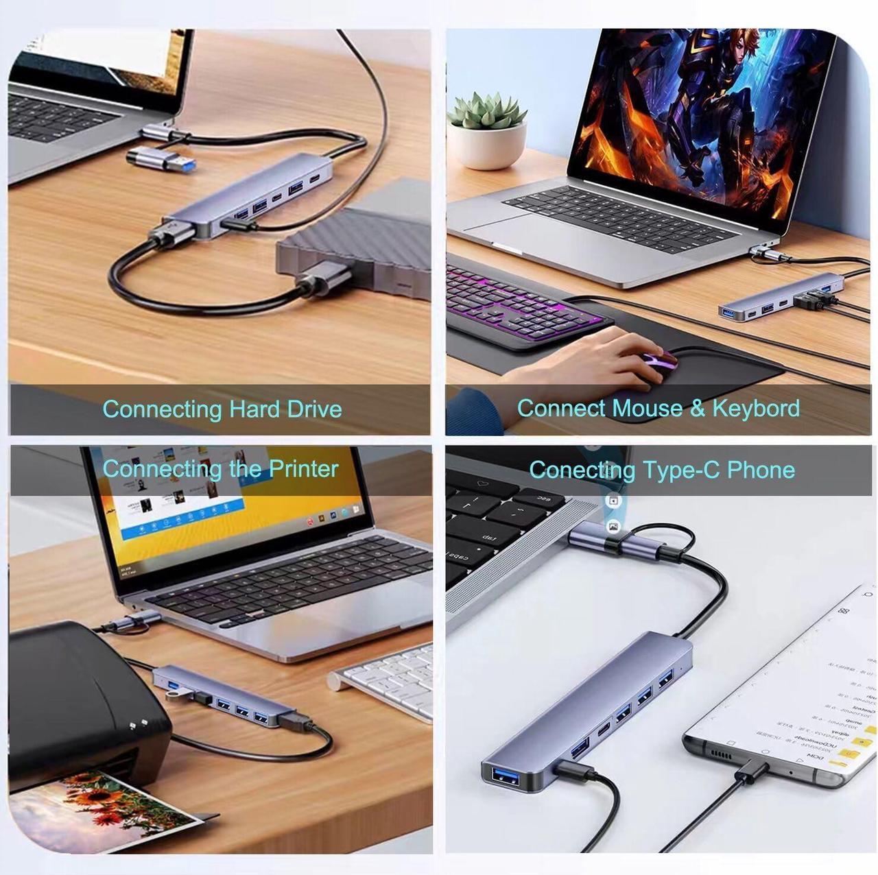 Alt view image 6 of 7 - Jansicotek USB Hub for Laptop,USB C & USB Hub,7 Port USB Hub,USB Splitter for PC,USB Extender USB Hub for PC Laptop,MacBook Docking Station PC iMac Pro Air Mac Mini/Pro, Notebook PC PS4,Aluminum
