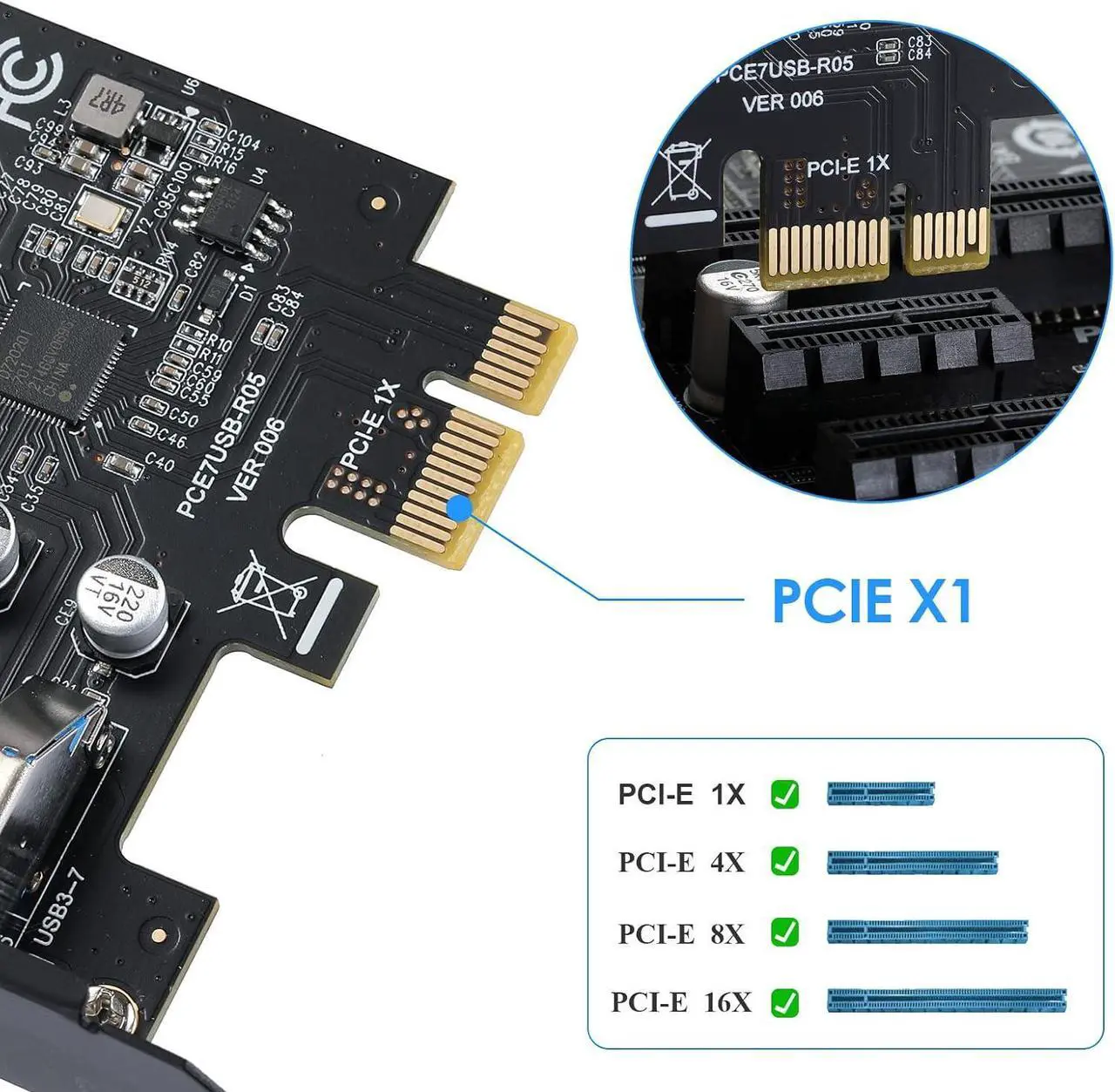 Alt view image 2 of 7 - PCIe to USB 3.0 7X USB-APorts Expansion Card,PCI Express Internal USB 3 Hub Converter for Desktop PCS Riser Card