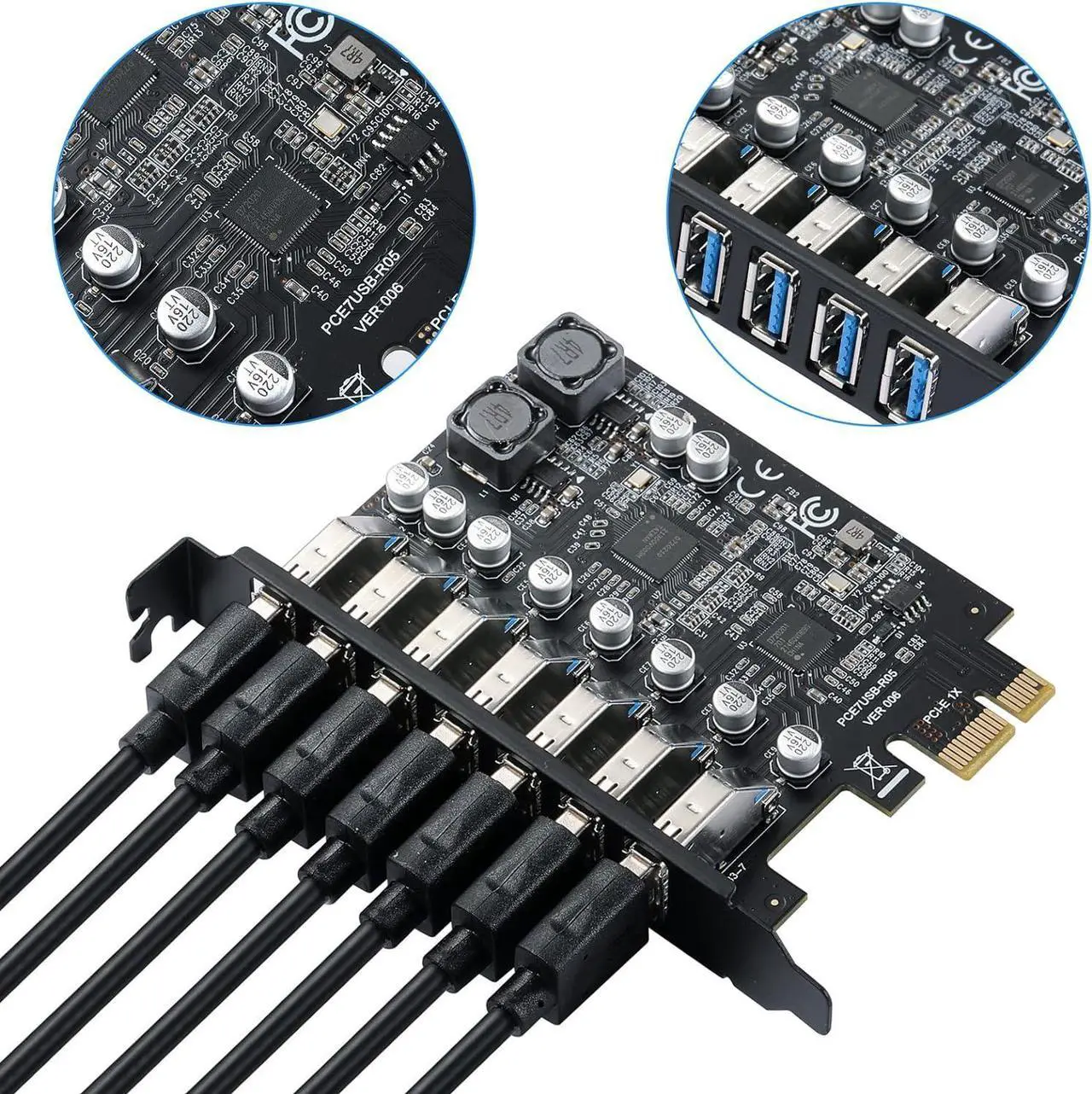 Alt view image 5 of 7 - PCIe to USB 3.0 7X USB-APorts Expansion Card,PCI Express Internal USB 3 Hub Converter for Desktop PCS Riser Card