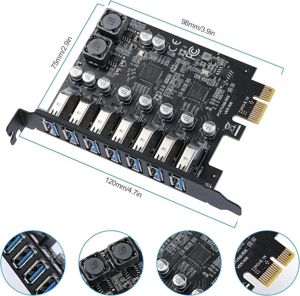Alt view image 6 of 7 - PCIe to USB 3.0 7X USB-APorts Expansion Card,PCI Express Internal USB 3 Hub Converter for Desktop PCS Riser Card
