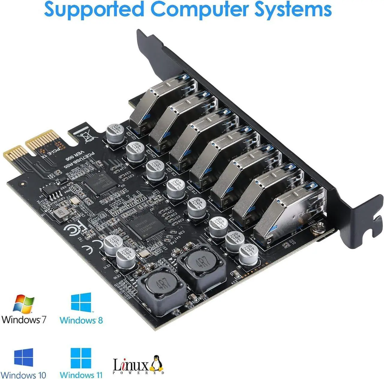 Alt view image 7 of 7 - PCIe to USB 3.0 7X USB-APorts Expansion Card,PCI Express Internal USB 3 Hub Converter for Desktop PCS Riser Card